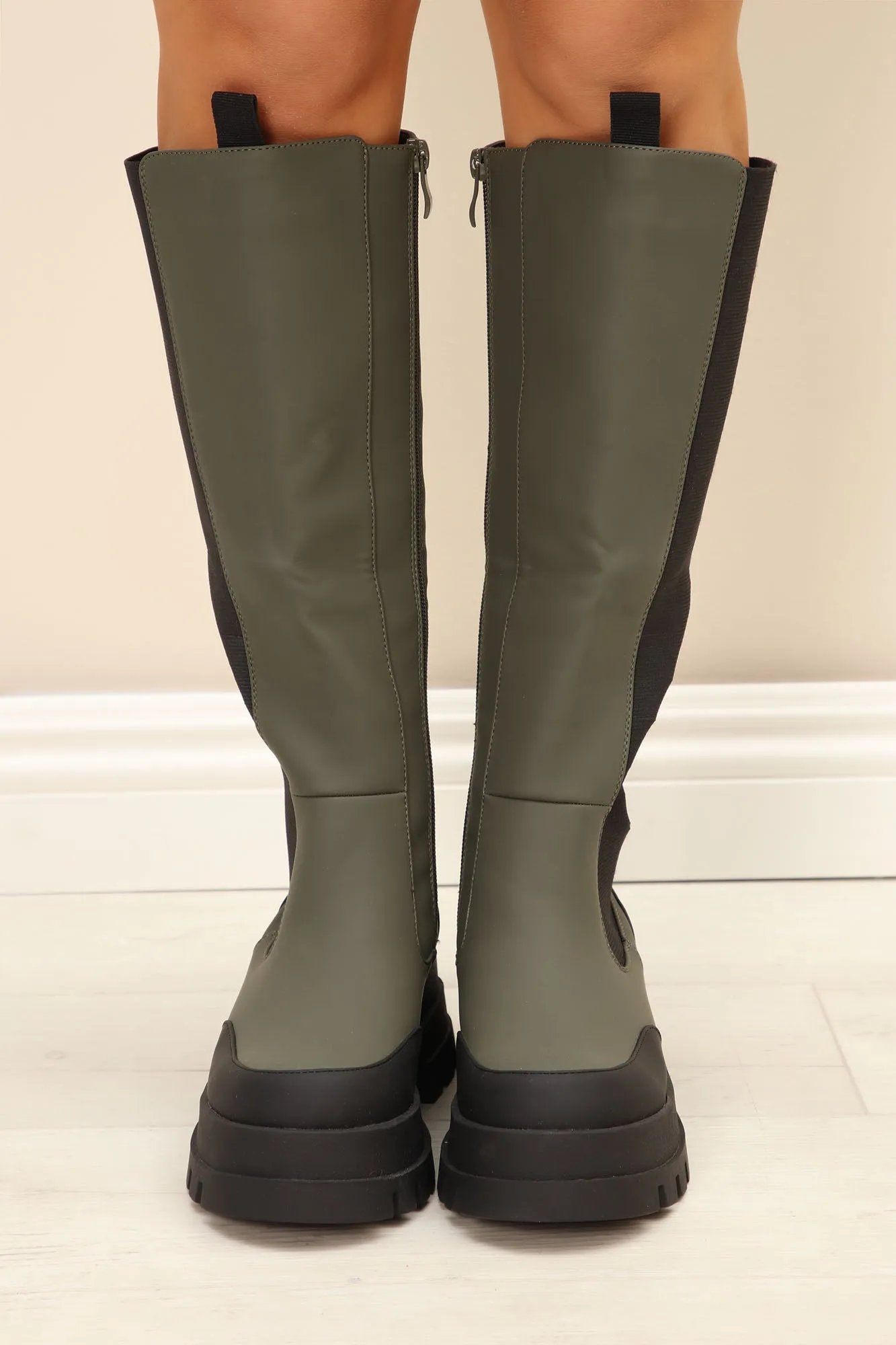 After The Storm Knee High Boots - Olive