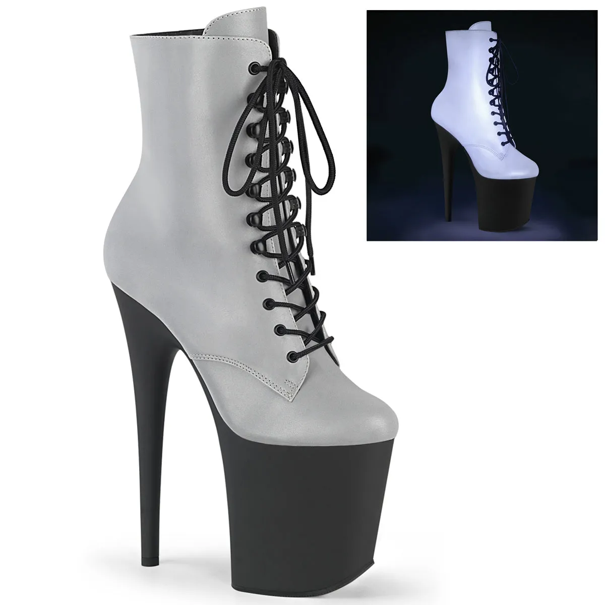 Flamingo-1020REFL Silver Reflective/Blk Matte, 8" Heel
