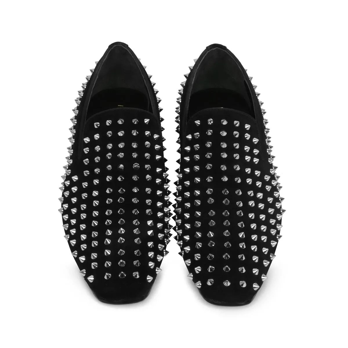 Silver Studded Sleek Toe Italian Velvet Loafer