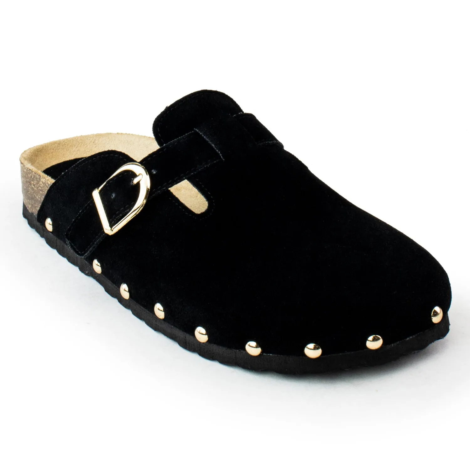 Studded Footbed Cork Clog Potato Shoes BLACK