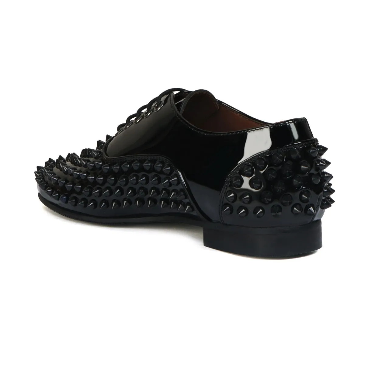 Toe And Counter Black Studded Patent Oxford Leather Lace-Up's Shoes For Men by Brune & Bareskin